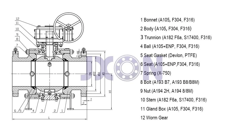 صمام كروي ذو حواف مرتكز الدوران والعتاد الدودي
