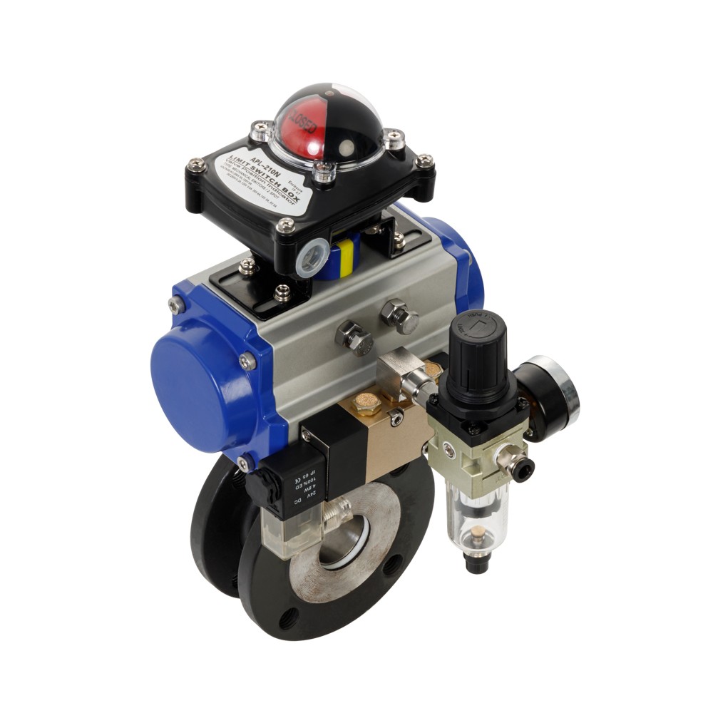 Pneumatic Italy Wafer Type Ball Valve With Limit Switch And Solenoid Valve